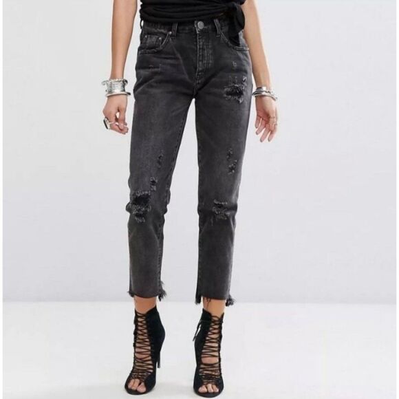 One by OneTeaspoon High Waist Awesome Baggies Distressed Black Denim Jeans Sz 25 - Picture 1 of 13